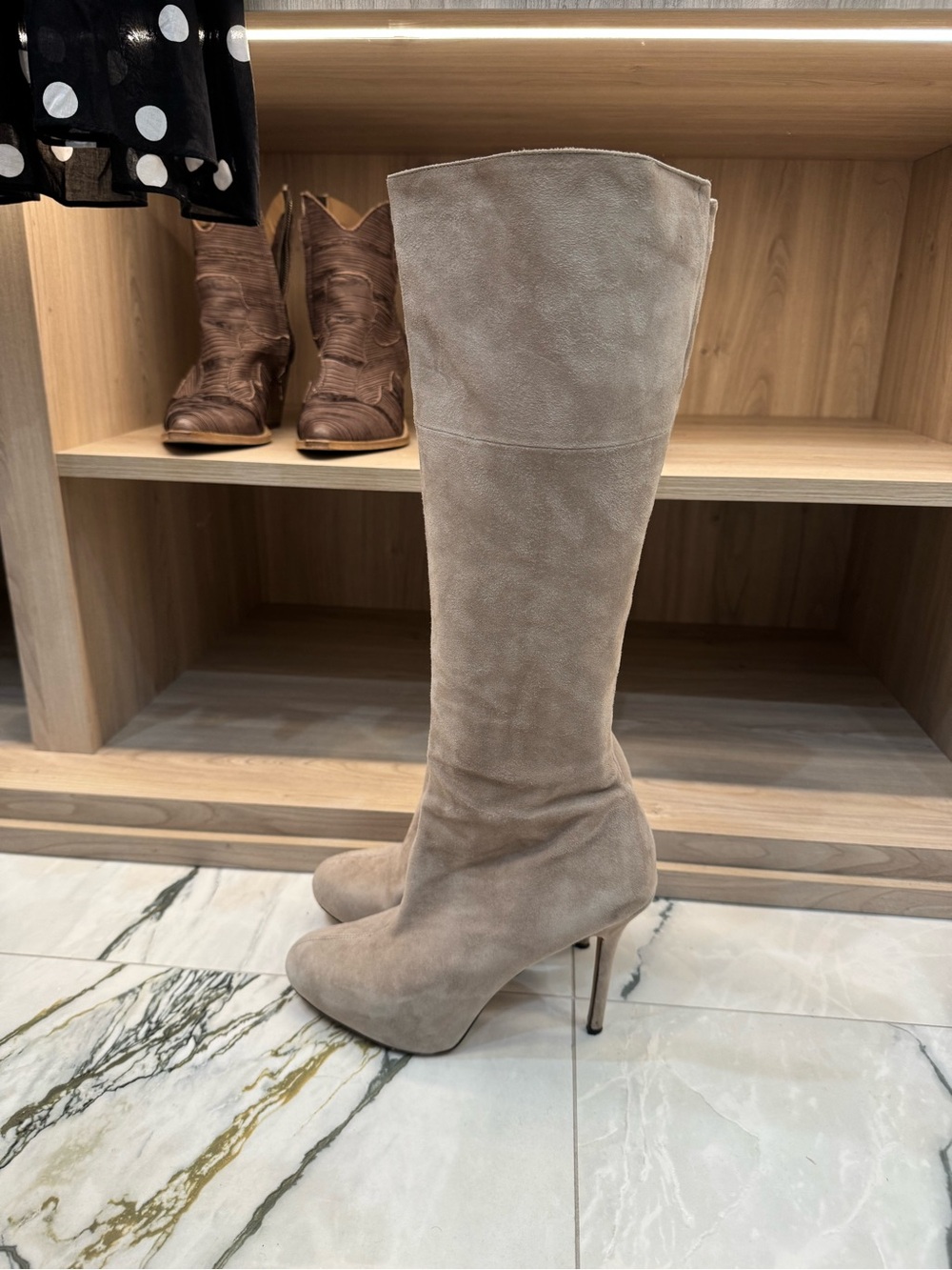 Sam Edelman Taupe Knee high Suede Stiletto Boots